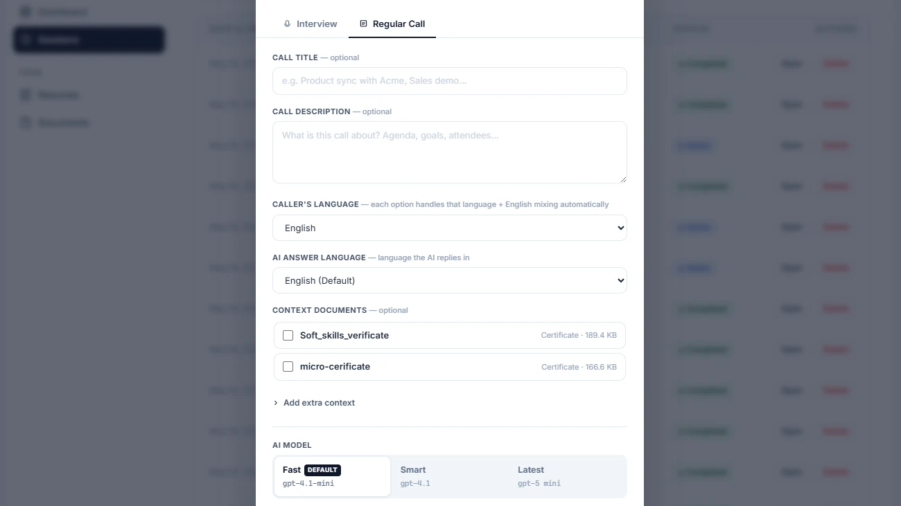 InvisiHire web dashboard new session setup form